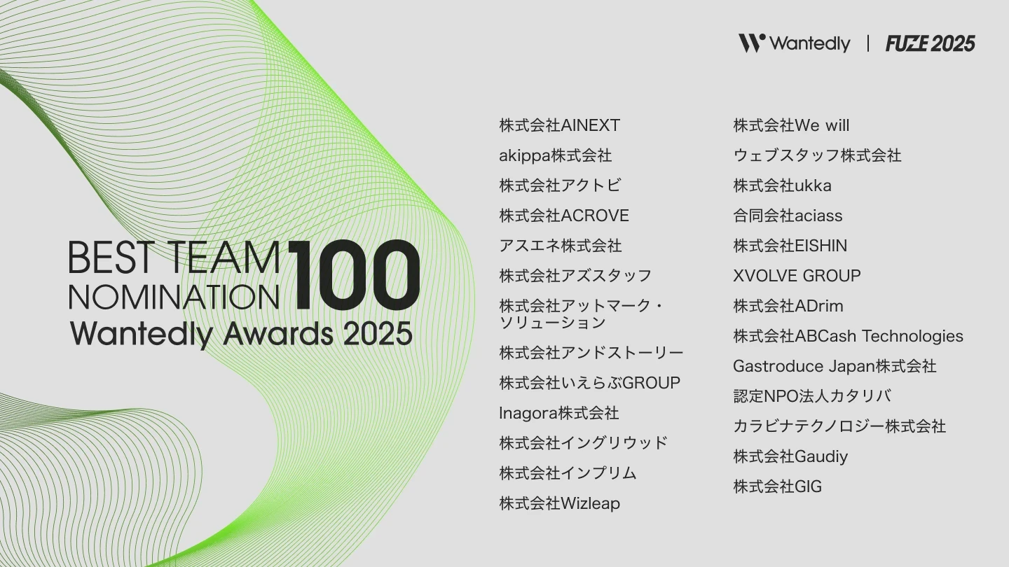 2年連続Best 100ランクイン｜wantedly46,000社の中から選ばれました！