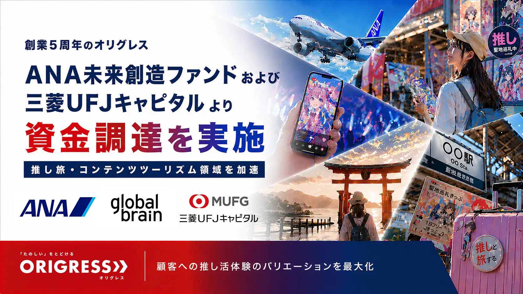 オリグレスがANA未来創造ファンドおよび三菱UFJキャピタルより資金調達を実施。推し旅・コンテンツツーリズム領域を加速