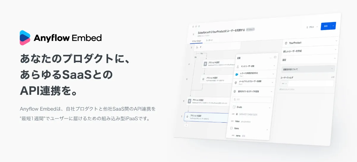 Anyflow Embed：SaaS事業者向け組み込み型iPaaS
